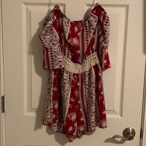 Strapless red floral romper